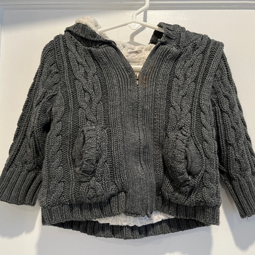 Egg New York by Susan Lazar Grey Cable Knit Fleece Lined Hoodie Size 6-12